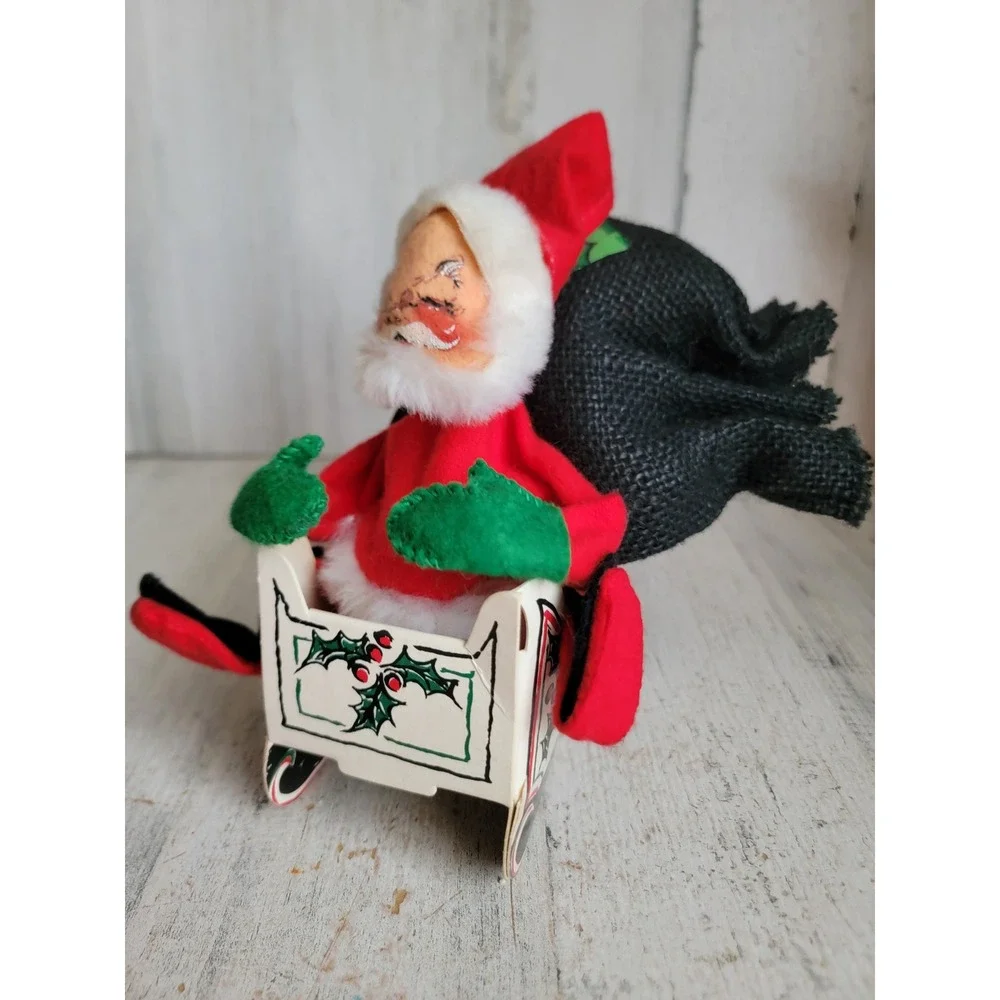 Annalee paper sleigh Santa Claus vintage Xmas plush mobility doll home